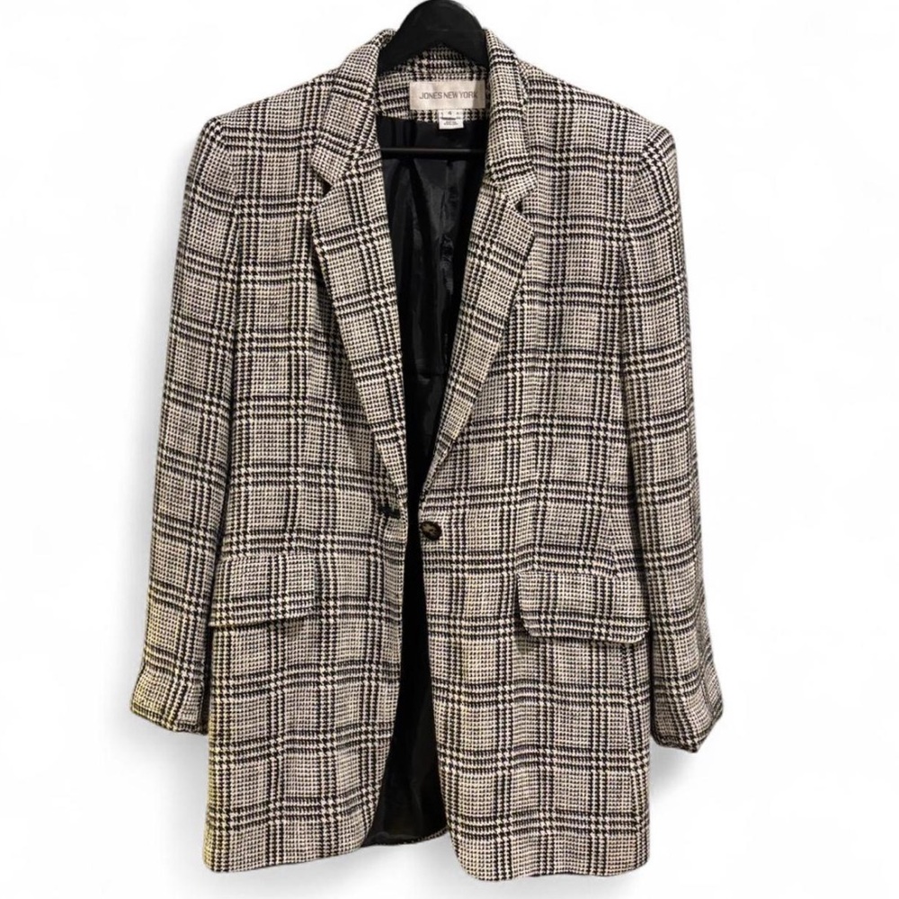 VINTAGE 90s Jones New York Black and White Tweed Blazer